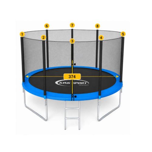 Батут King Sport 374 см 12FT с защитной сеткой и лестницей, большой садовый батут до 150 кг