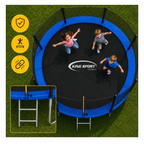 Батут King Sport435 см 14FT с защитной сеткой и лестницей, большой садовый батут до 150 кг